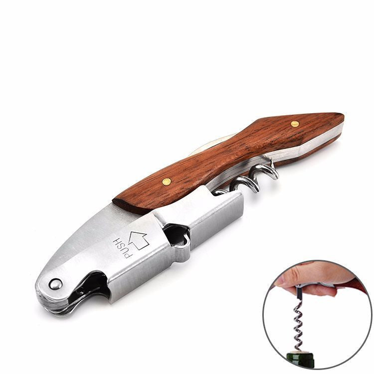 Wooden Handle Professional Wine Opener – Portable Multifunction Corkscrew & Bottle Opener