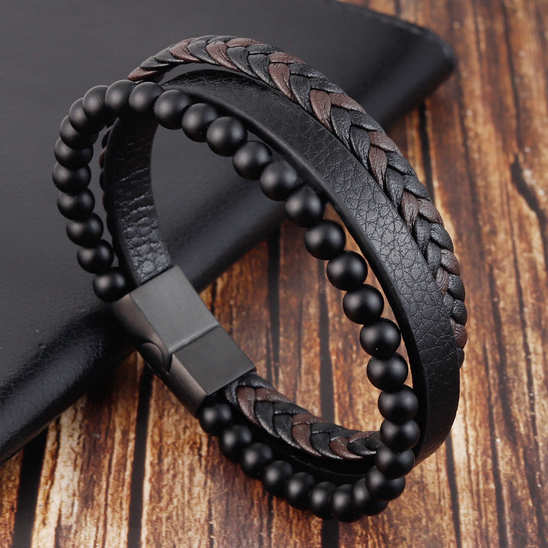 Natural Volcanic Stone Bracelet – Handmade Leather Lava Rock Bracelet