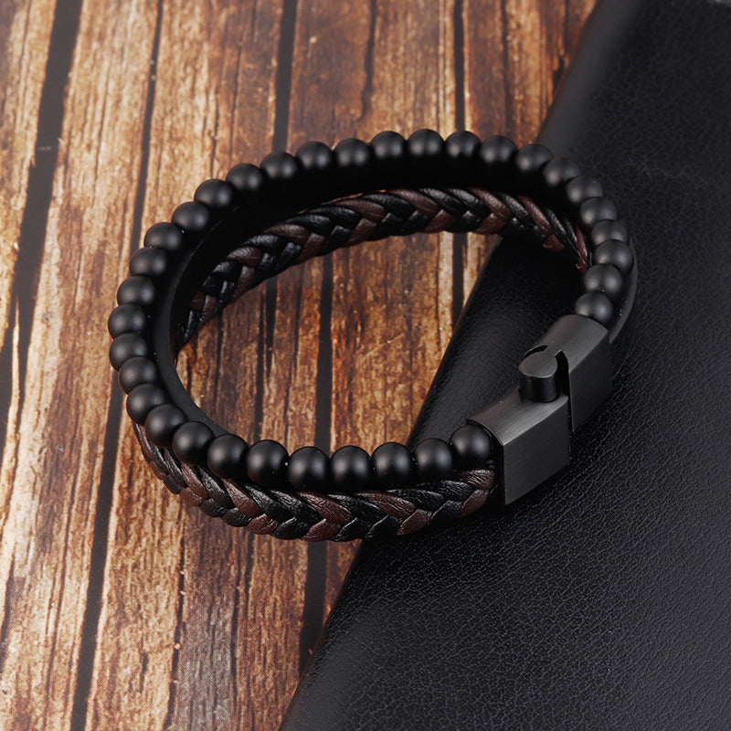 Natural Volcanic Stone Bracelet – Handmade Leather Lava Rock Bracelet