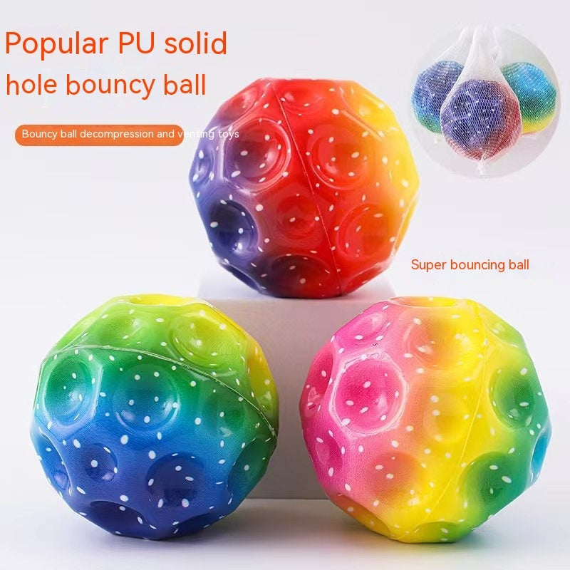 Colorful Moon-Shaped Porous Bouncy Ball – Anti-Fall, Soft, Ergonomic, Elastic Ball for Kids – Perfect Indoor Toy for Fun & Play