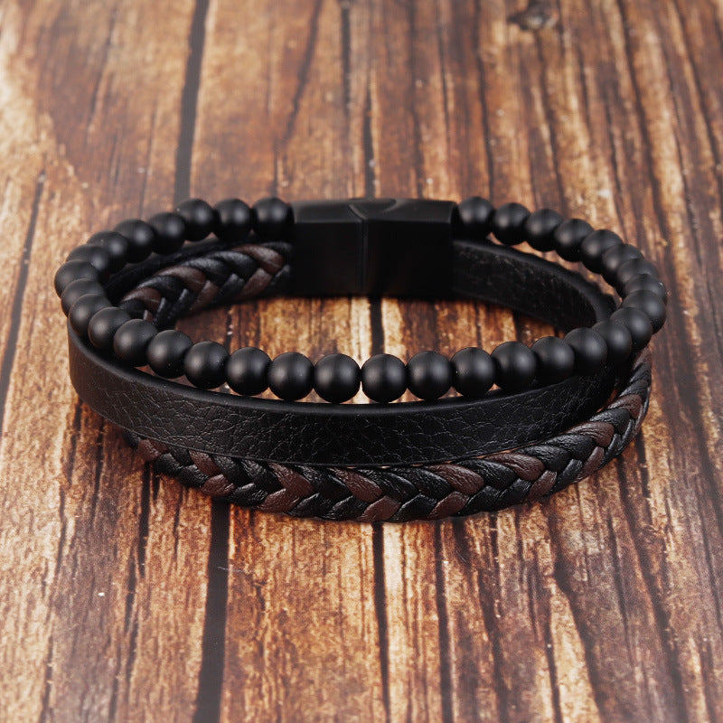 Natural Volcanic Stone Bracelet – Handmade Leather Lava Rock Bracelet