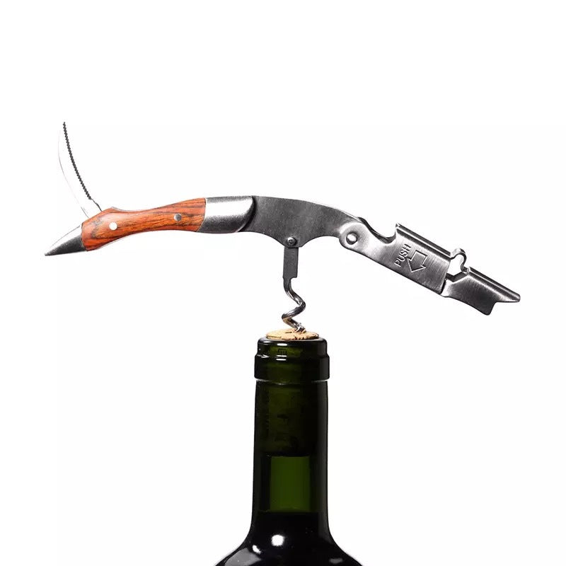 Wooden Handle Professional Wine Opener – Portable Multifunction Corkscrew & Bottle Opener