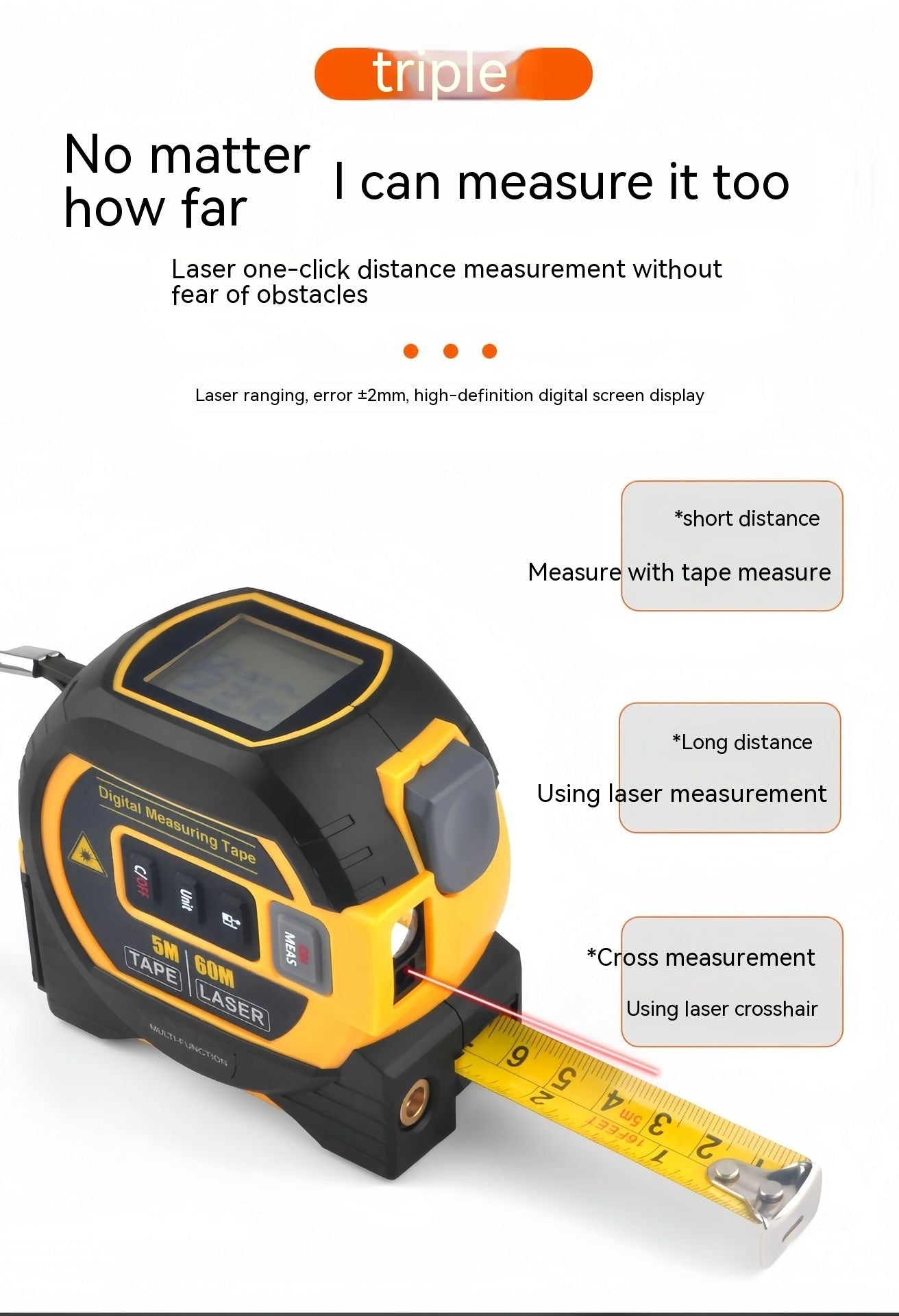 High Precision Laser Range Finder - Infrared Distance Measuring Ruler, Portable Laser Tape for Accurate Measurements