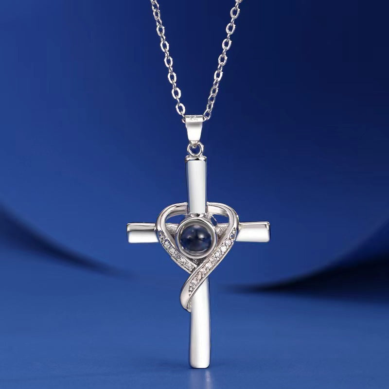 Love You Projection Necklace – Cross Pendant Memorial Jewelry for Women