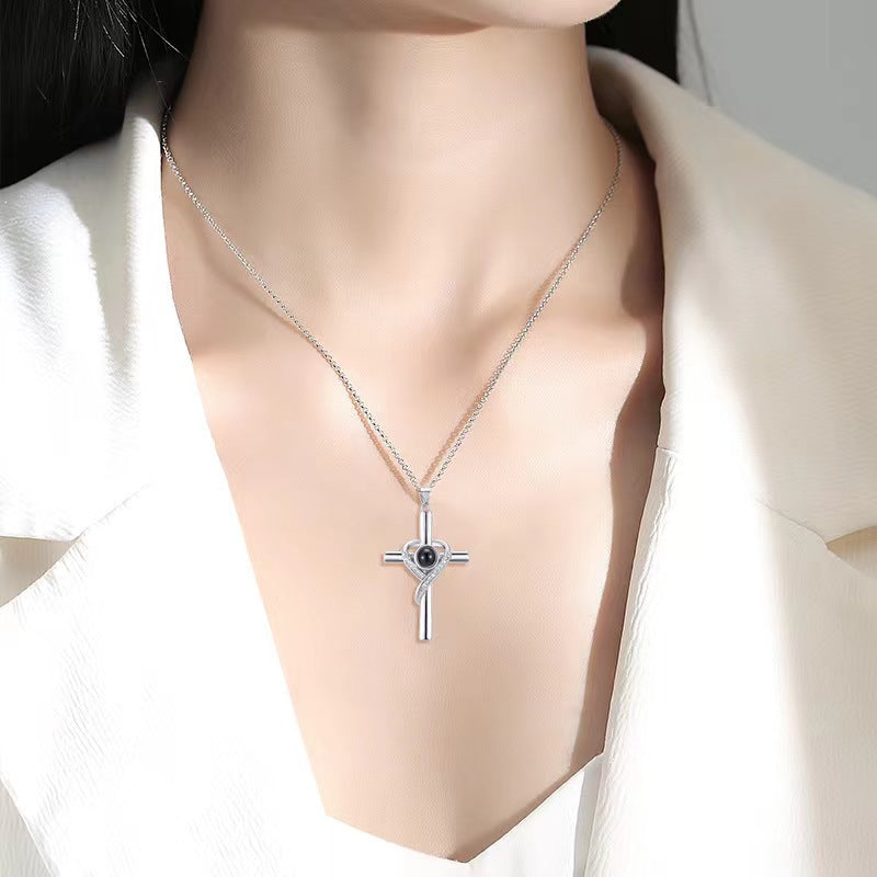 Love You Projection Necklace – Cross Pendant Memorial Jewelry for Women