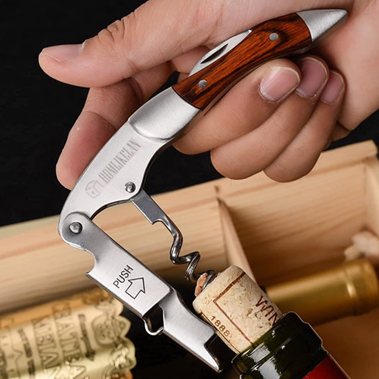 Wooden Handle Professional Wine Opener – Portable Multifunction Corkscrew & Bottle Opener