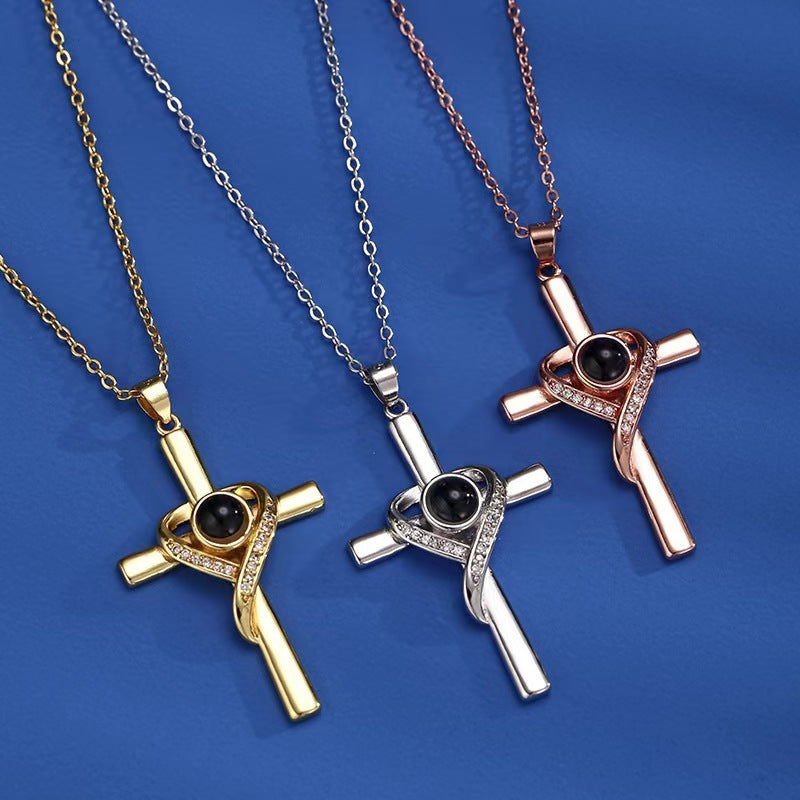 Love You Projection Necklace – Cross Pendant Memorial Jewelry for Women