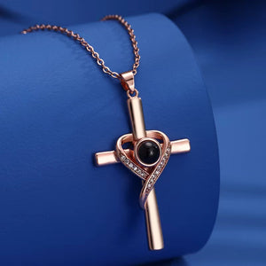 Love You Projection Necklace – Cross Pendant Memorial Jewelry for Women