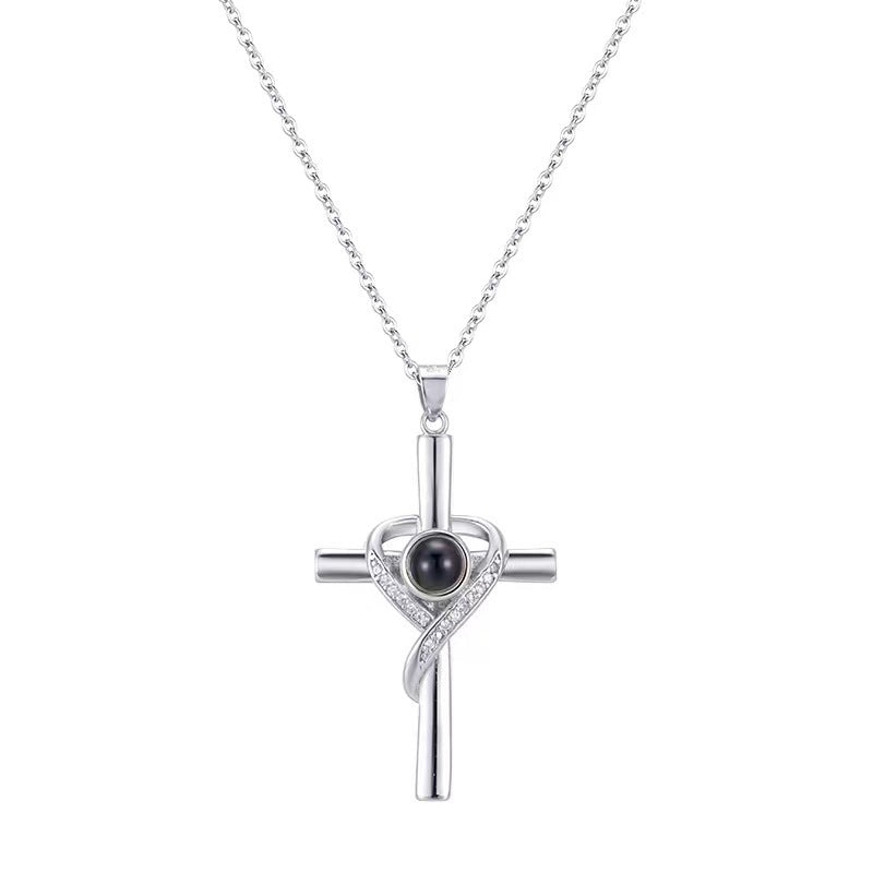 Love You Projection Necklace – Cross Pendant Memorial Jewelry for Women