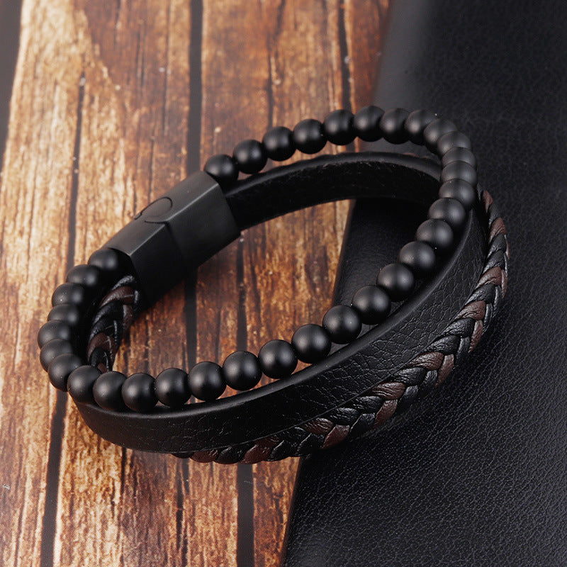 Natural Volcanic Stone Bracelet – Handmade Leather Lava Rock Bracelet