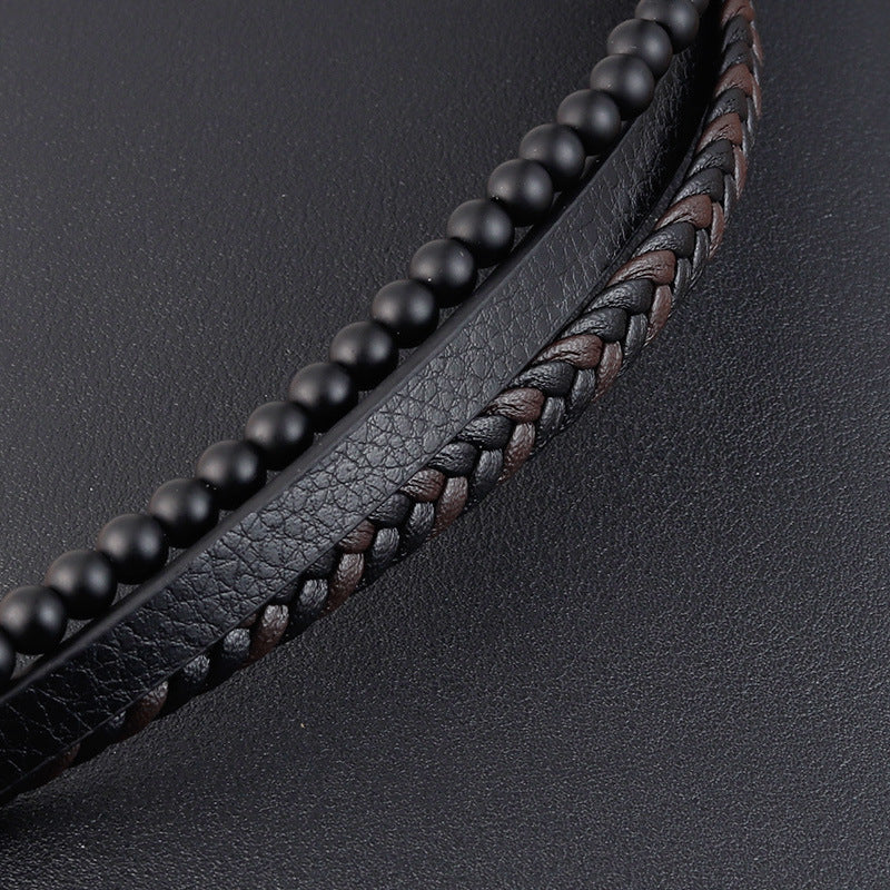 Natural Volcanic Stone Bracelet – Handmade Leather Lava Rock Bracelet